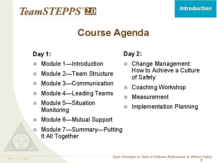 Introduction Course Agenda Day 1: Day 2: n Module 1—Introduction n Change Management: n Introduction Course Agenda Day 1: Day 2: n Module 1—Introduction n Change Management: n