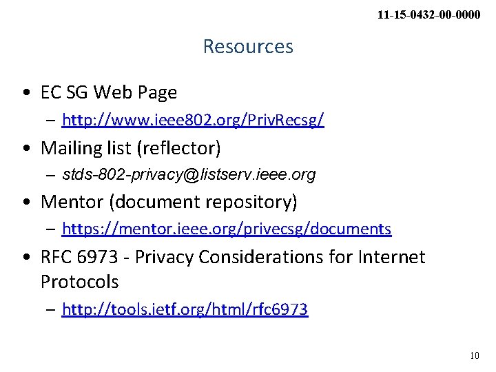 11 -15 -0432 -00 -0000 Resources • EC SG Web Page – http: //www.