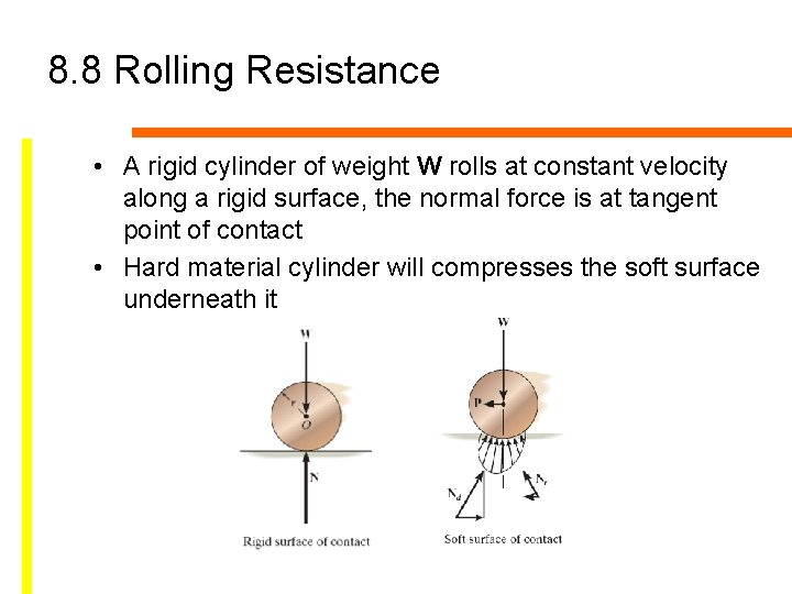 8. 8 Rolling Resistance • A rigid cylinder of weight W rolls at constant