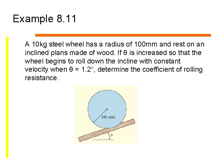 Example 8. 11 A 10 kg steel wheel has a radius of 100 mm