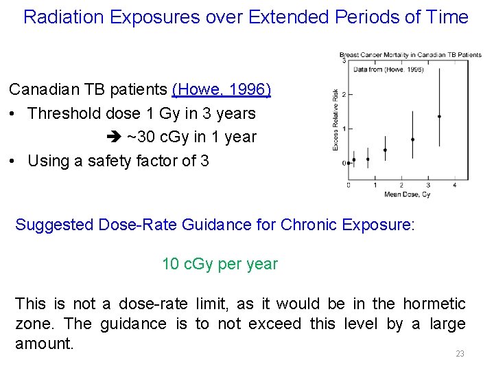 Radiation Exposures over Extended Periods of Time Canadian TB patients (Howe, 1996) • Threshold