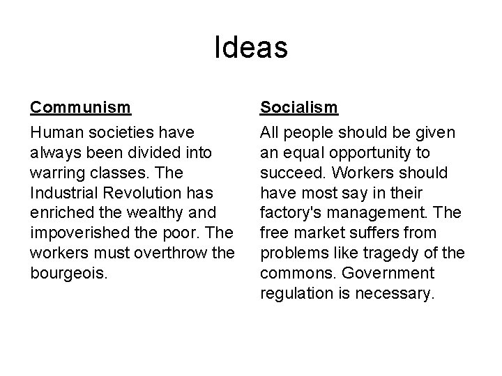 Ideas Communism Socialism Human societies have always been divided into warring classes. The Industrial