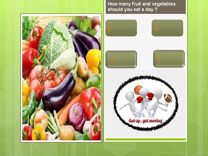 How many fruit and vegetables should you eat a day ? 3 5 1