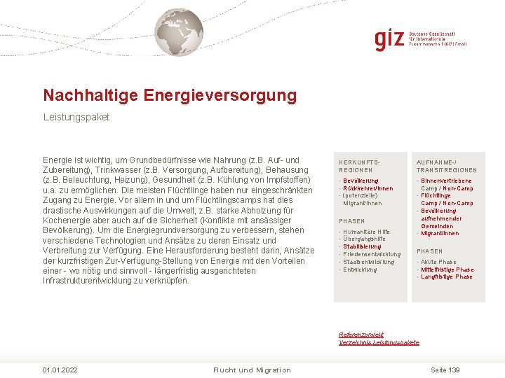 Nachhaltige Energieversorgung Leistungspaket Energie ist wichtig, um Grundbedürfnisse wie Nahrung (z. B. Auf und