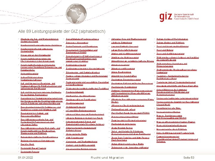 Alle 89 Leistungspakete der GIZ (alphabetisch) • Akademische Aus und Weiterbildung im Kontext von