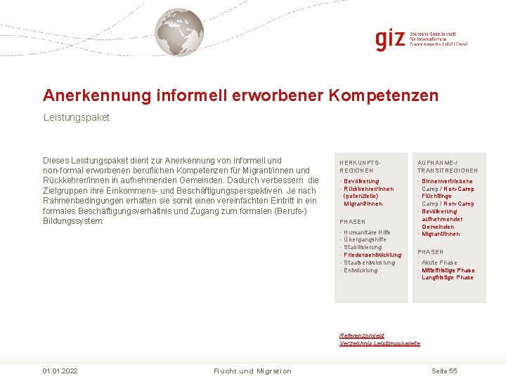 Anerkennung informell erworbener Kompetenzen Leistungspaket Dieses Leistungspaket dient zur Anerkennung von informell und non