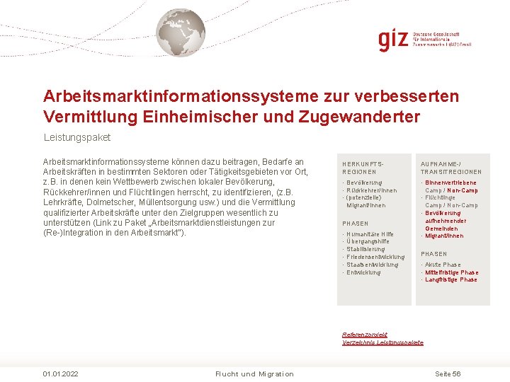 Arbeitsmarktinformationssysteme zur verbesserten Vermittlung Einheimischer und Zugewanderter Leistungspaket Arbeitsmarktinformationssysteme können dazu beitragen, Bedarfe an