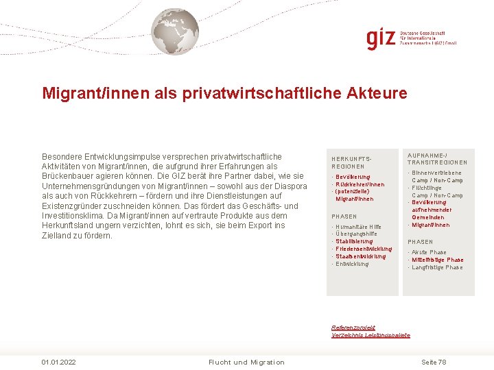 Migrant/innen als privatwirtschaftliche Akteure Besondere Entwicklungsimpulse versprechen privatwirtschaftliche Aktivitäten von Migrant/innen, die aufgrund ihrer