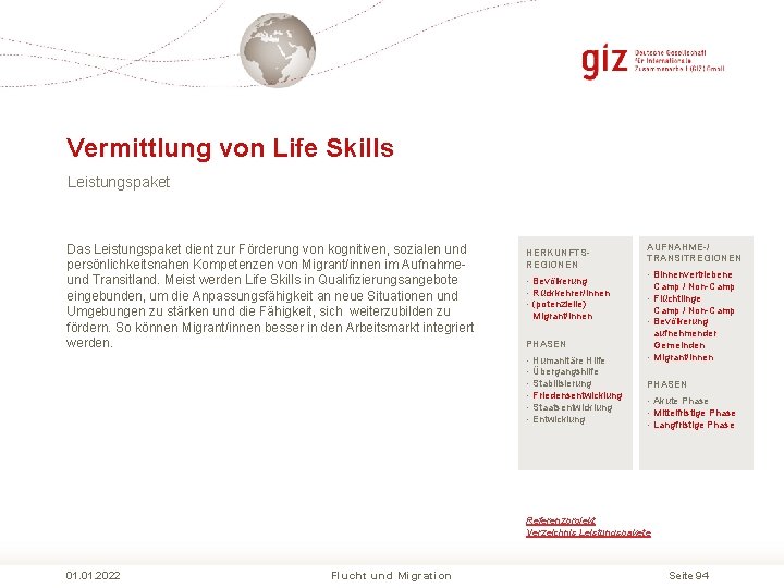 Vermittlung von Life Skills Leistungspaket Das Leistungspaket dient zur Förderung von kognitiven, sozialen und Vermittlung von Life Skills Leistungspaket Das Leistungspaket dient zur Förderung von kognitiven, sozialen und