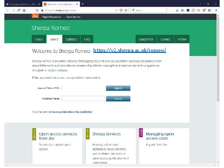 https: //v 2. sherpa. ac. uk/romeo/ 