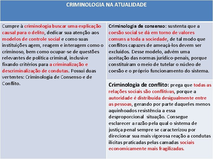 CRIMINOLOGIA NA ATUALIDADE Cumpre à criminologia buscar uma explicação causal para o delito, dedicar CRIMINOLOGIA NA ATUALIDADE Cumpre à criminologia buscar uma explicação causal para o delito, dedicar