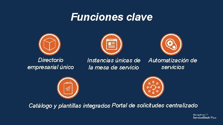 Funciones clave Directorio empresarial único Instancias únicas de la mesa de servicio Automatización de