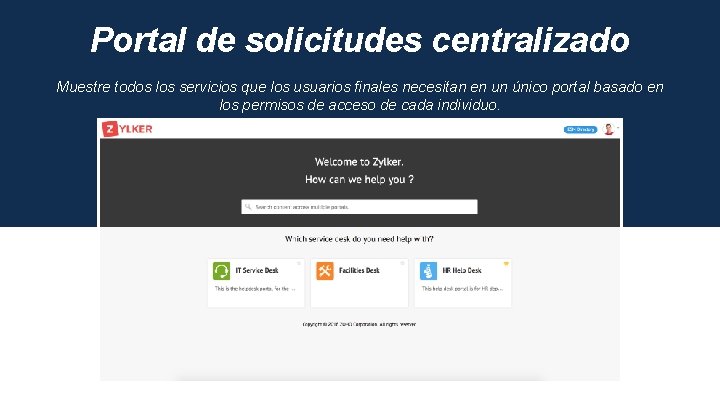 Portal de solicitudes centralizado Muestre todos los servicios que los usuarios finales necesitan en