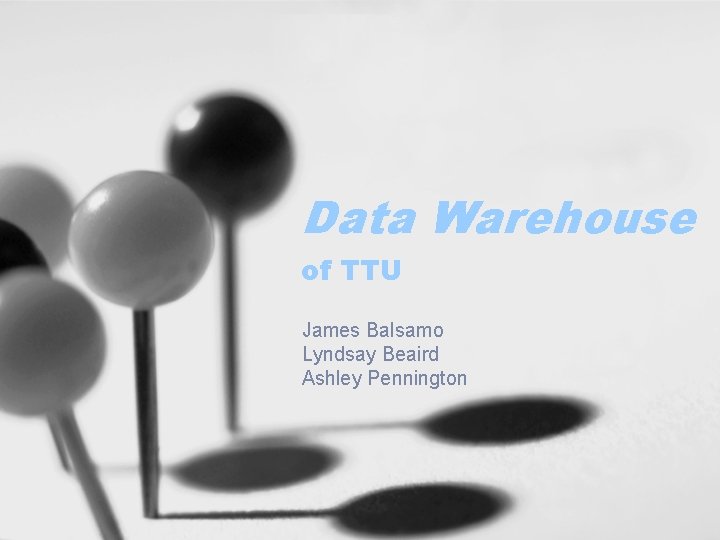 Data Warehouse of TTU James Balsamo Lyndsay Beaird Ashley Pennington 