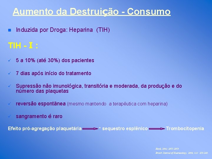 Aumento da Destruição - Consumo n Induzida por Droga: Heparina (TIH) TIH - Ι