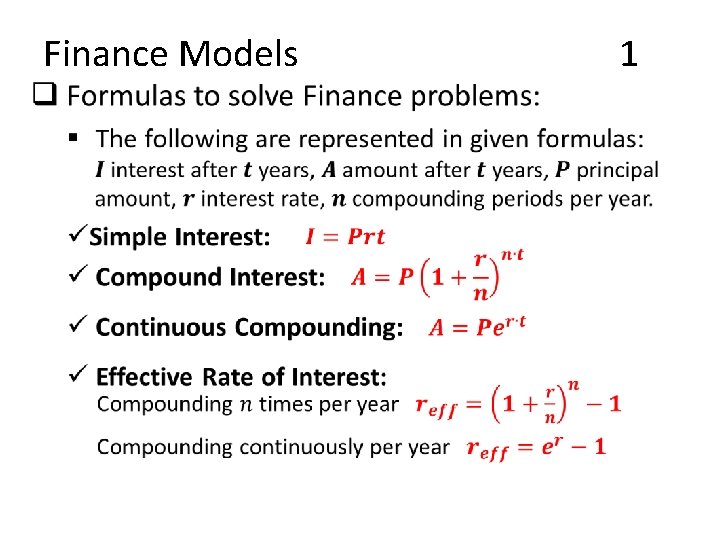  • Finance Models 1 