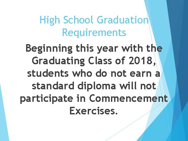 High School Graduation Requirements Beginning this year with the Graduating Class of 2018, students