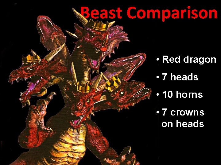 Beast Comparison • Red dragon • 7 heads • 10 horns • 7 crowns
