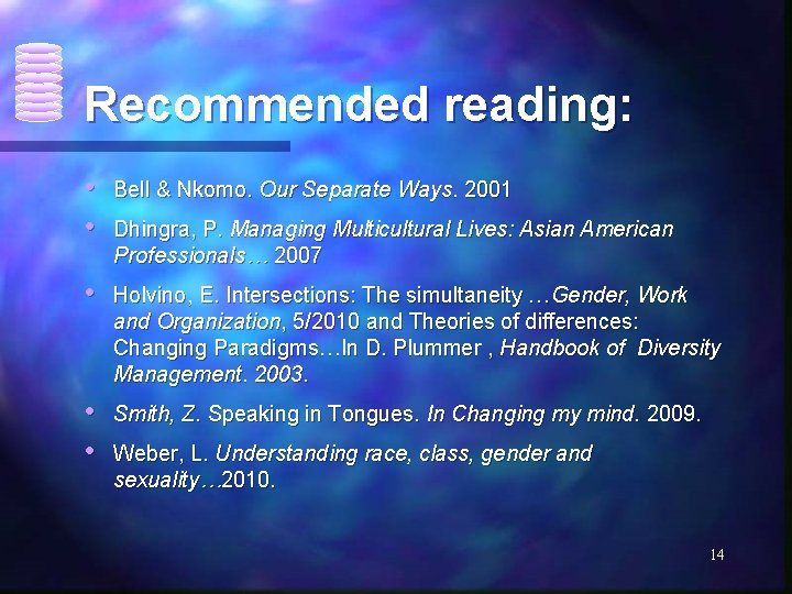 Recommended reading: • • Bell & Nkomo. Our Separate Ways. 2001 • Holvino, E.