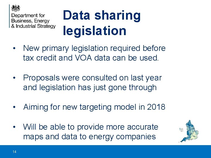 Data sharing legislation • New primary legislation required before tax credit and VOA data