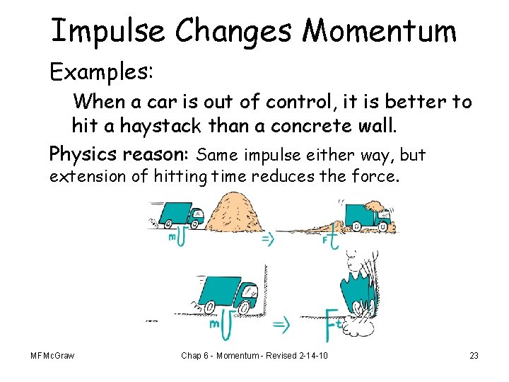 Impulse Changes Momentum Examples: When a car is out of control, it is better