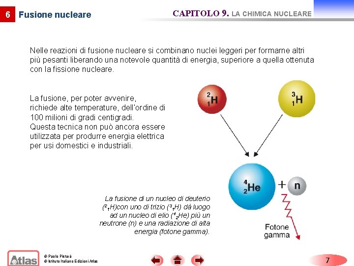 CAPITOLO 9. LA CHIMICA NUCLEARE 6 Fusione nucleare Nelle reazioni di fusione nucleare si