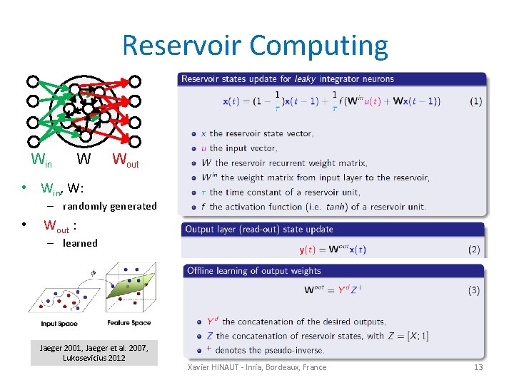 Reservoir Computing Win W Wout • Win, W: – randomly generated • Wout :