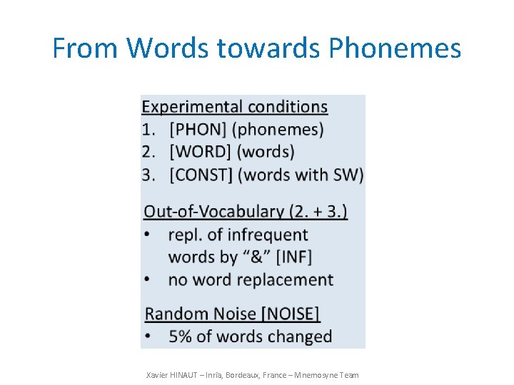 From Words towards Phonemes Xavier HINAUT – Inria, Bordeaux, France – Mnemosyne Team 