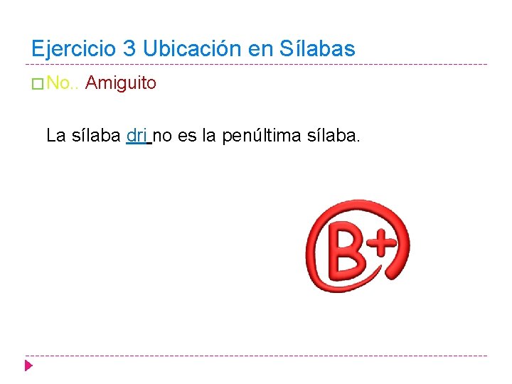 Ejercicio 3 Ubicación en Sílabas � No. . Amiguito La sílaba dri no es