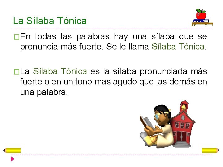 La Sílaba Tónica �En todas las palabras hay una sílaba que se pronuncia más