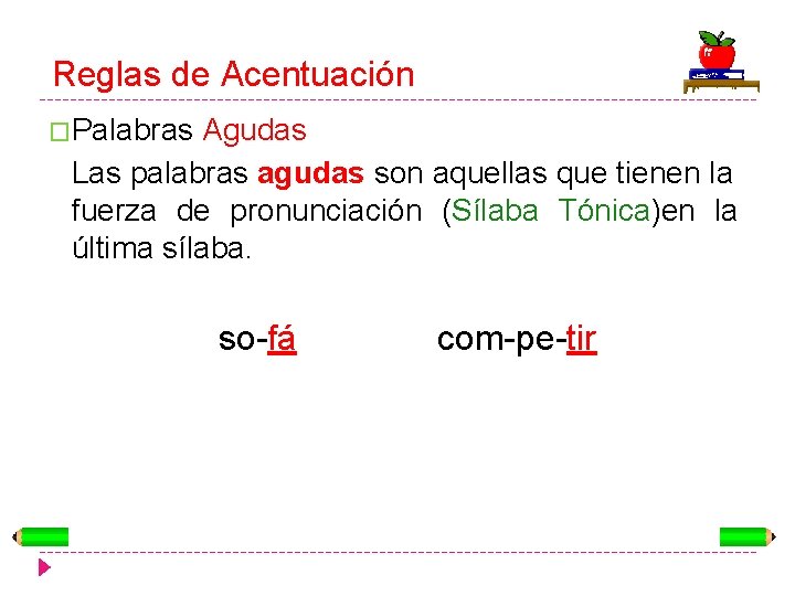 Reglas de Acentuación �Palabras Agudas Las palabras agudas son aquellas que tienen la fuerza