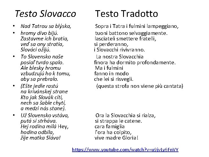Testo Slovacco Testo Tradotto • Nad Tatrou sa blýska, • hromy divo bijú. Zastavme