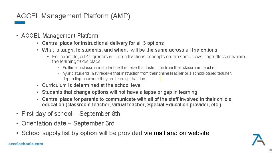 ACCEL Management Platform (AMP) • ACCEL Management Platform • Central place for instructional delivery ACCEL Management Platform (AMP) • ACCEL Management Platform • Central place for instructional delivery