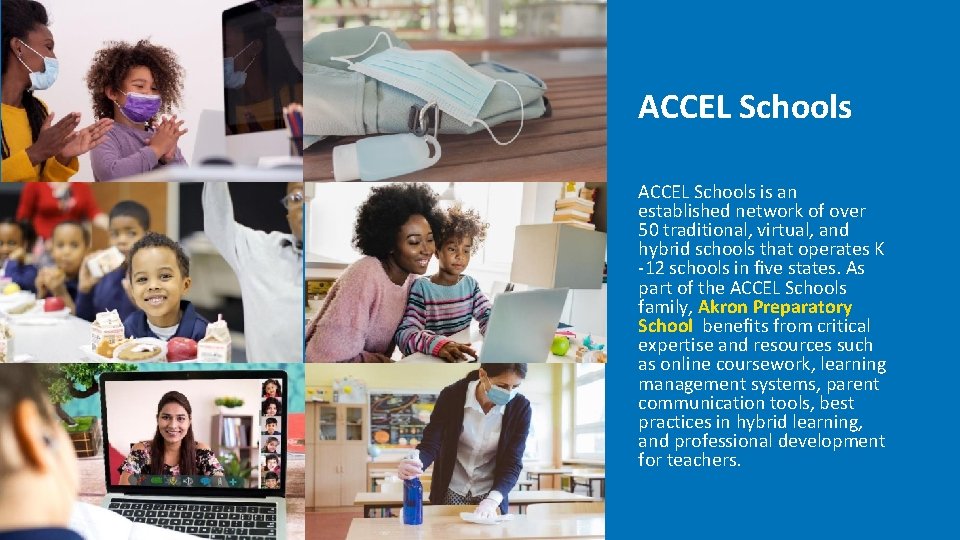 ACCEL Schools is an established network of over 50 traditional, virtual, and hybrid schools ACCEL Schools is an established network of over 50 traditional, virtual, and hybrid schools