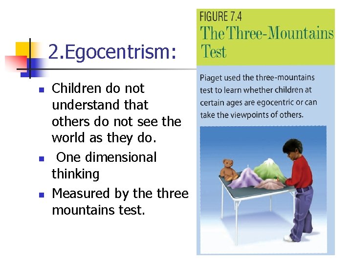 2. Egocentrism: n n n Children do not understand that others do not see