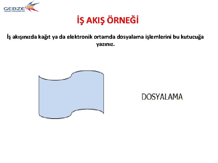 İŞ AKIŞ ÖRNEĞİ İş akışınızda kağıt ya da elektronik ortamda dosyalama işlemlerini bu kutucuğa