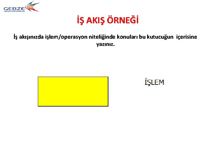 İŞ AKIŞ ÖRNEĞİ İş akışınızda işlem/operasyon niteliğinde konuları bu kutucuğun içerisine yazınız. 