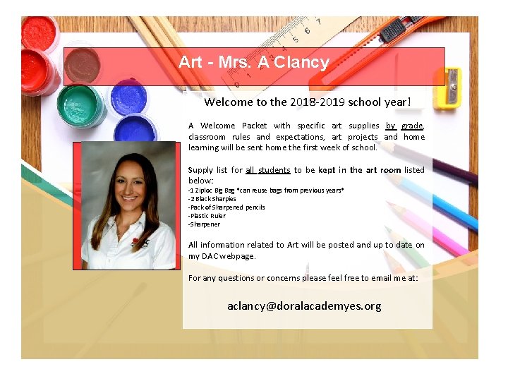 Art - Mrs. A Clancy Welcome to the 2018 -2019 school year! A Welcome