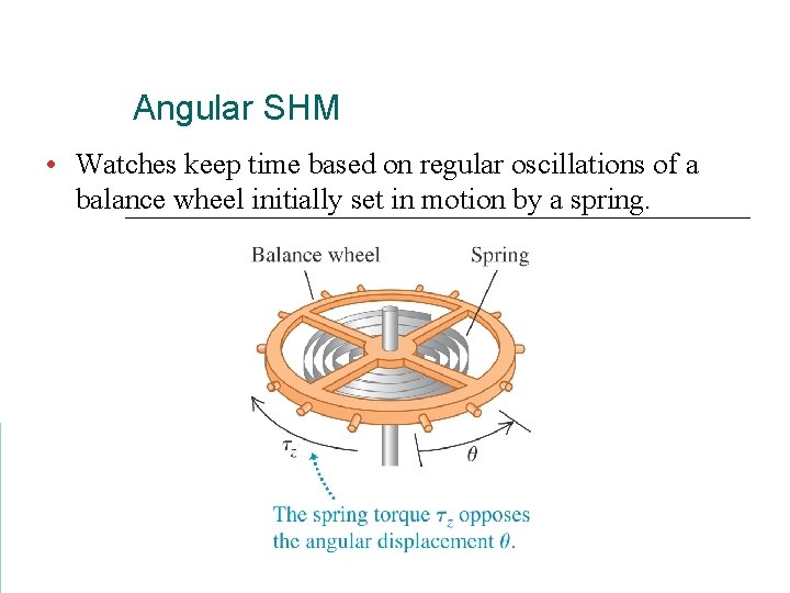 Angular SHM • Watches keep time based on regular oscillations of a balance wheel