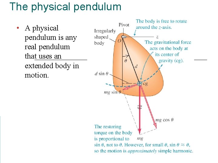 The physical pendulum • A physical pendulum is any real pendulum that uses an