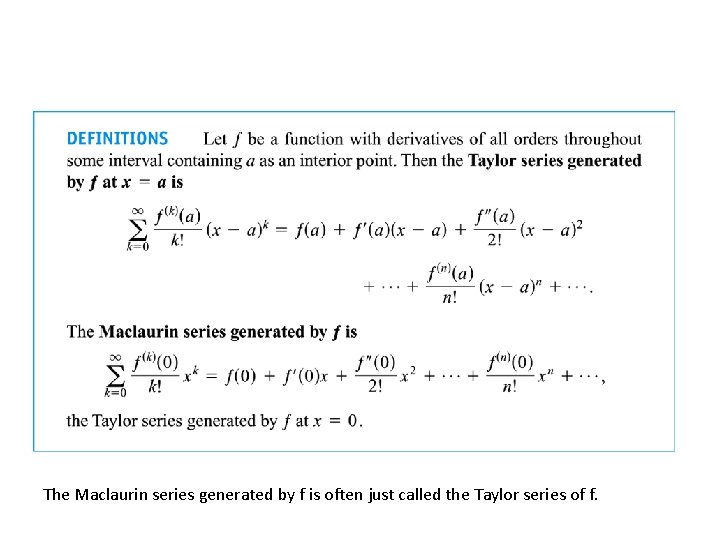 The Maclaurin series generated by f is often just called the Taylor series of