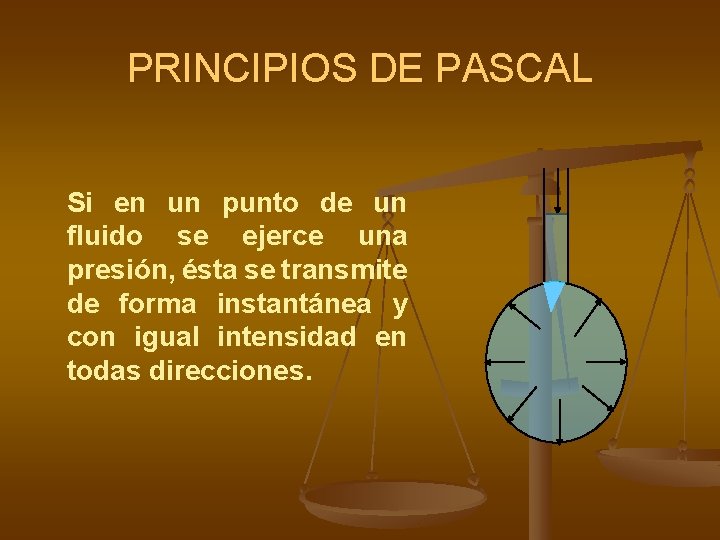 PRINCIPIOS DE PASCAL Si en un punto de un fluido se ejerce una presión, PRINCIPIOS DE PASCAL Si en un punto de un fluido se ejerce una presión,