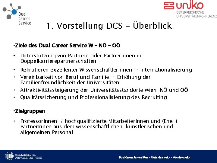 1. Vorstellung DCS - Überblick • Ziele des Dual Career Service W – NÖ