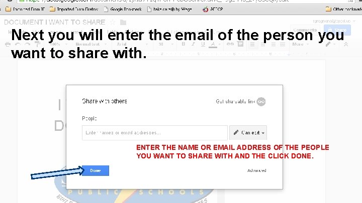 Next you will enter the email of the person you want to share with.