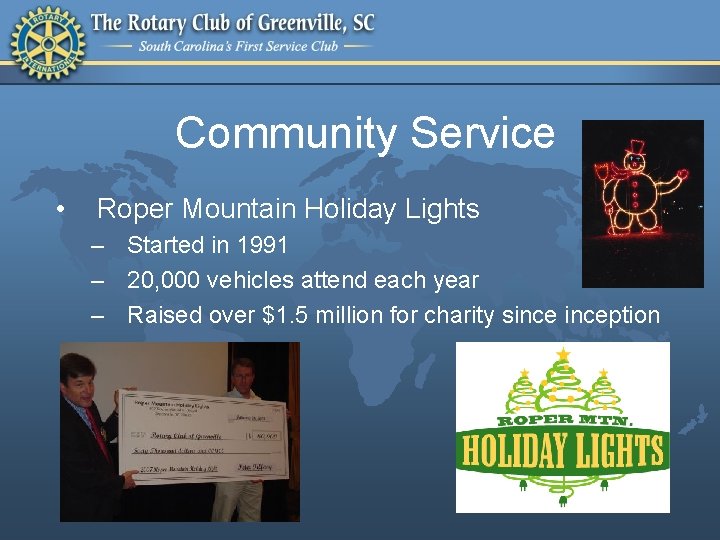 Community Service • Roper Mountain Holiday Lights – Started in 1991 – 20, 000