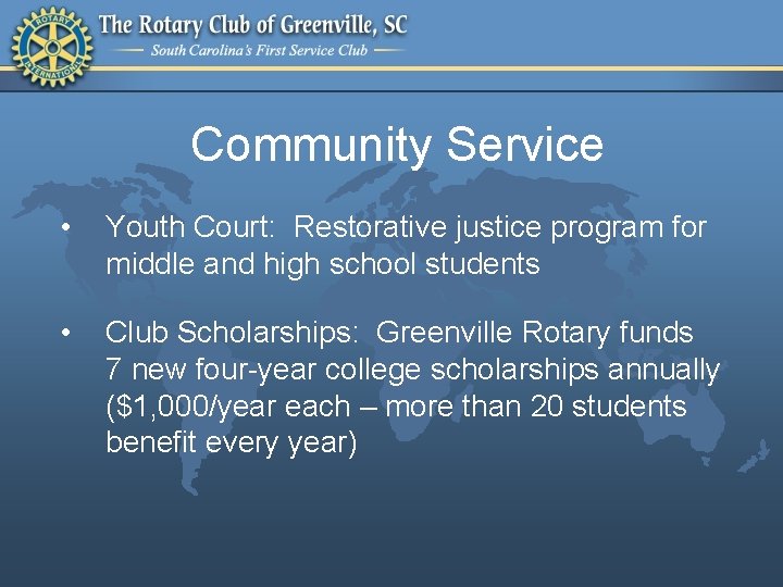 Community Service • Youth Court: Restorative justice program for middle and high school students