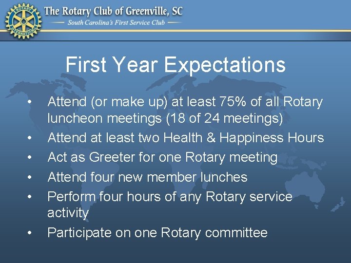 First Year Expectations • • • Attend (or make up) at least 75% of