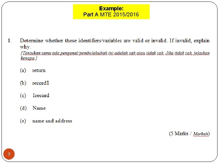 Example: Part A MTE 2015/2016 9 