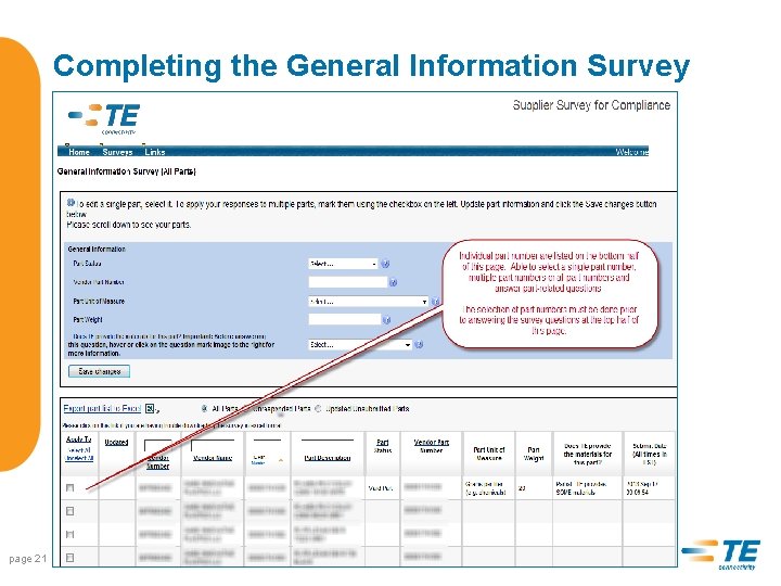 Completing the General Information Survey page 21 