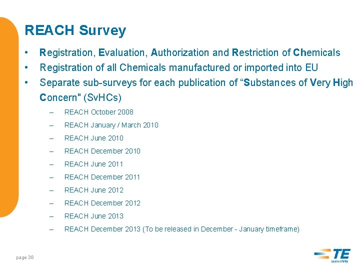 REACH Survey • • • page 38 Registration, Evaluation, Authorization and Restriction of Chemicals